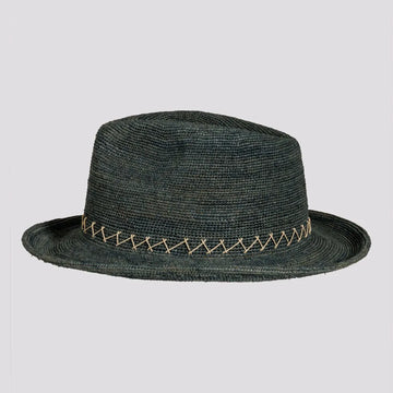 Sicily | Mens Ocean Crocheted Raffia Straw Fedora Hat with Stitching