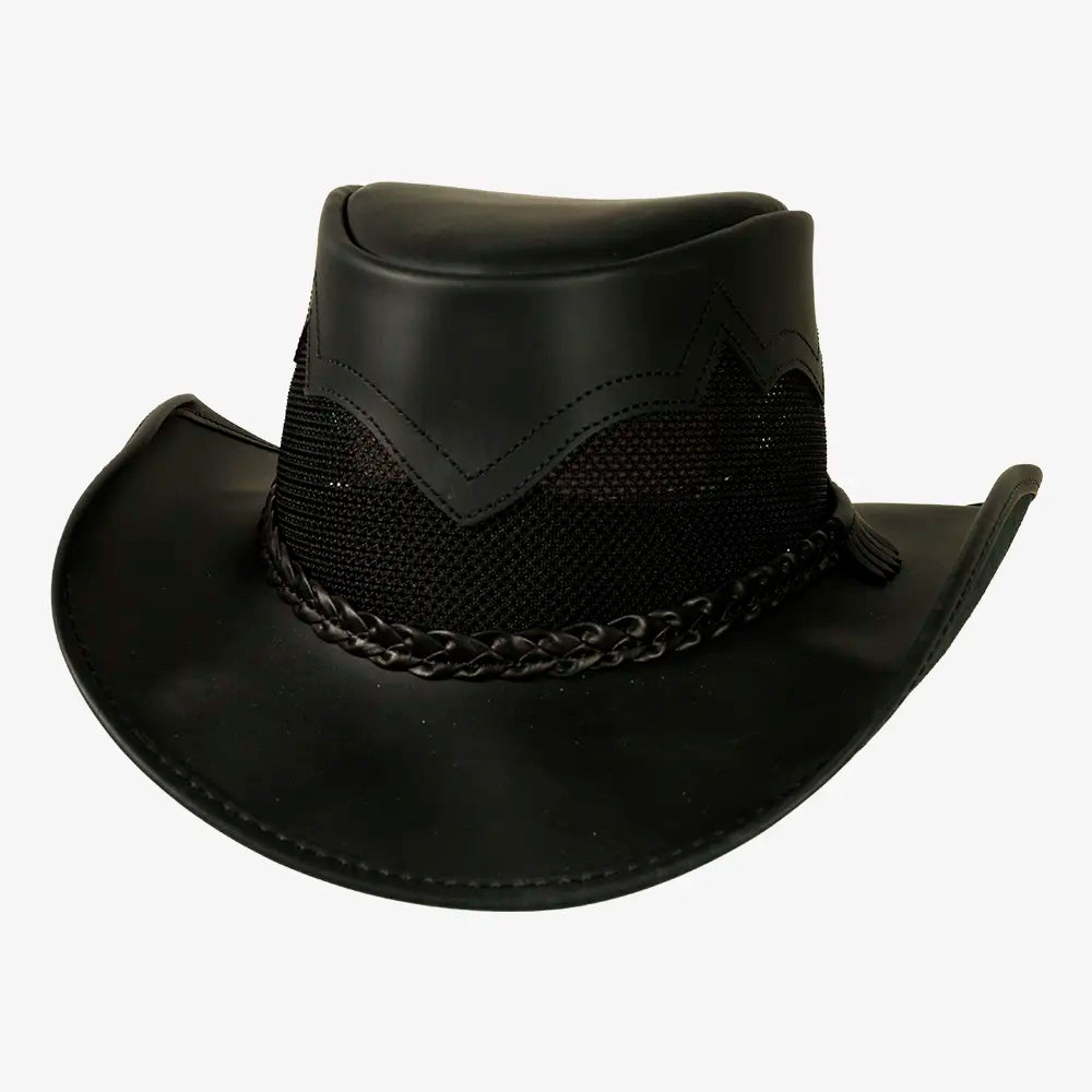 Stampede | Mens Blackstone Cowhide Leather Cowboy Hat with Mesh Sides
