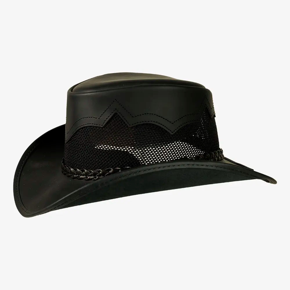Stampede | Mens Blackstone Cowhide Leather Cowboy Hat with Mesh Sides