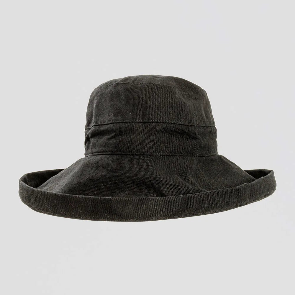 Sunny | Womens Black Cotton Wide Brim Sun Bucket Hat