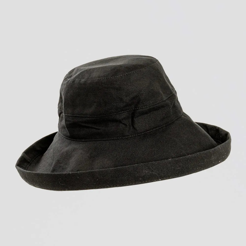Black bucket hat on a light gray background