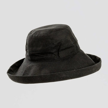 Black bucket hat on a light gray background