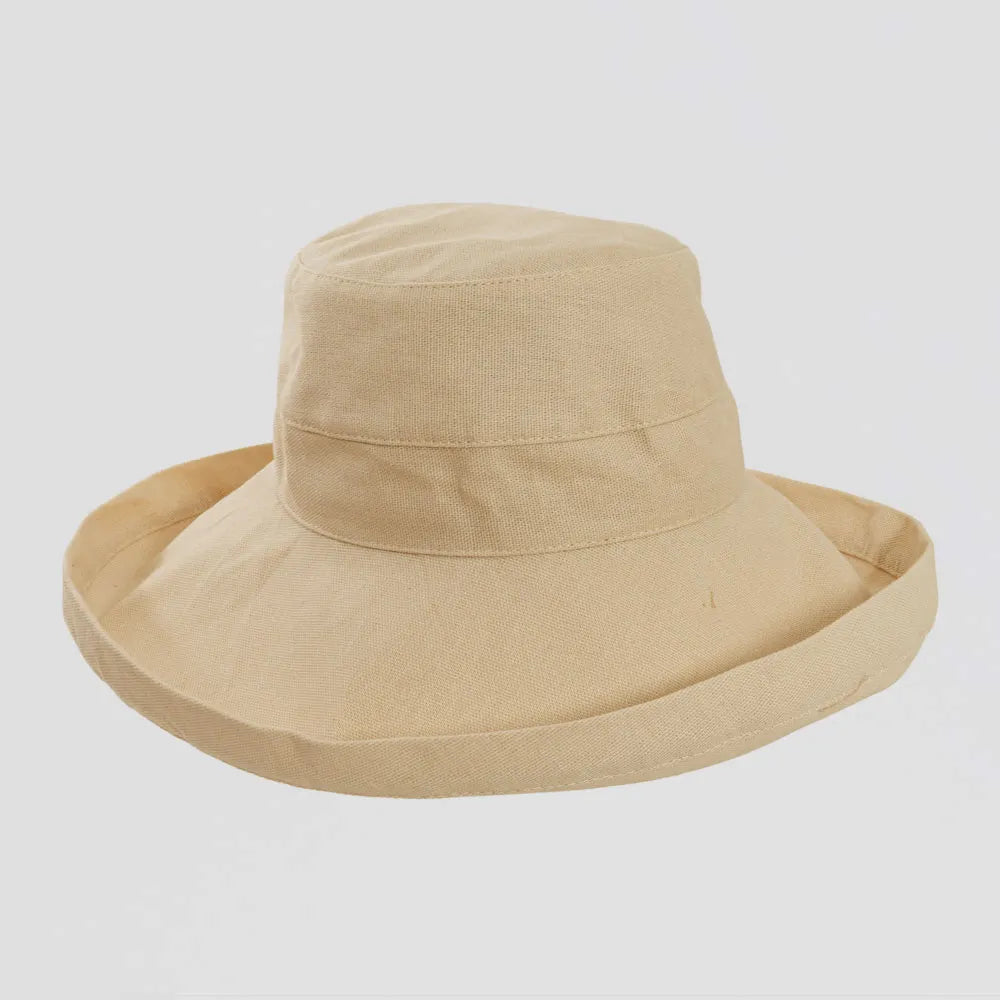 Beige bucket hat on a light gray background