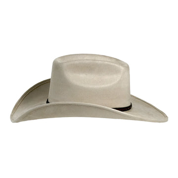 A light beige cowboy hat with a black band detail, shown from a front-facing perspective on a solid white background.
