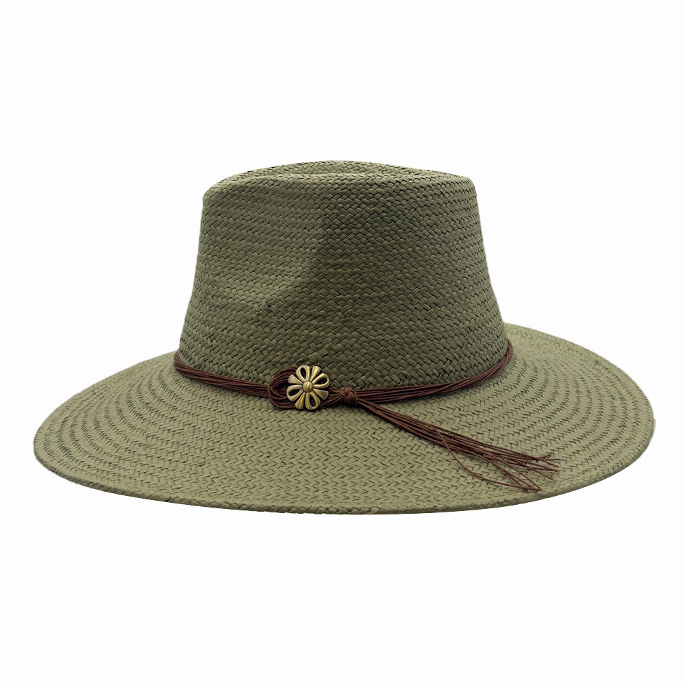 Zanzibar | Womens Olive Straw Panama Safari Sun Hat