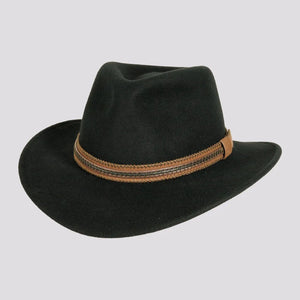 Zion | Mens Black Crushable Wool Felt Outback Hat
