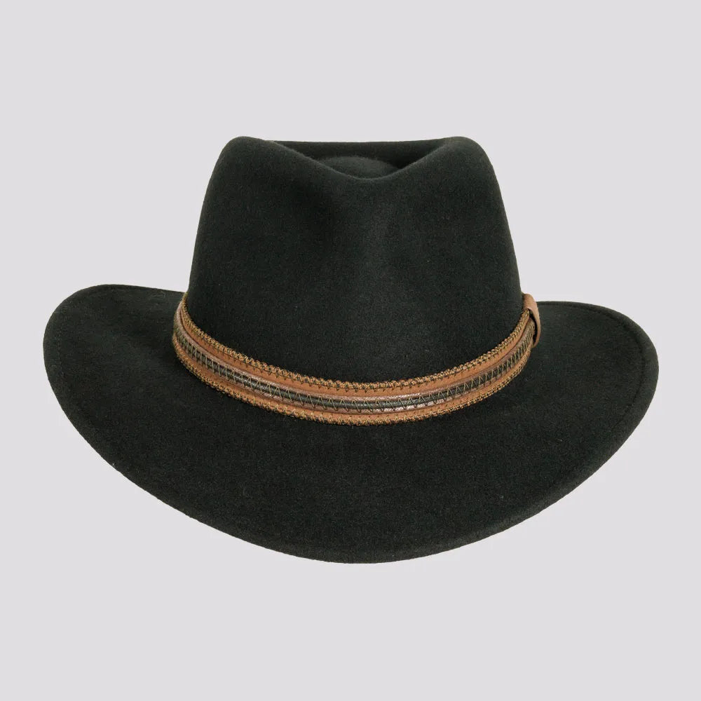 Zion | Womens Black Crushable Wool Felt Outback Hat