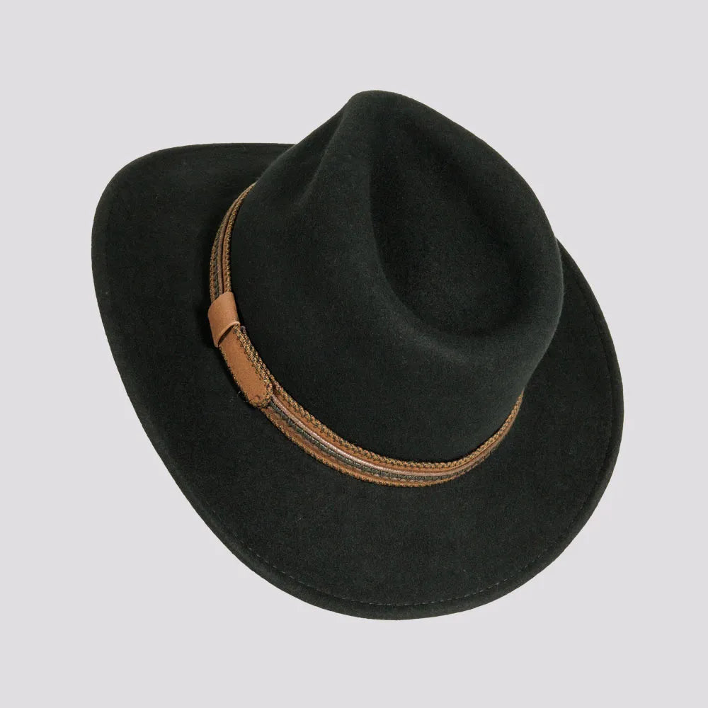 Zion | Womens Black Crushable Wool Felt Outback Hat