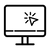 Black outline icon of a computer monitor with a cursor clicking on the screen.