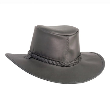 Gray leather hat with braided band on a white background