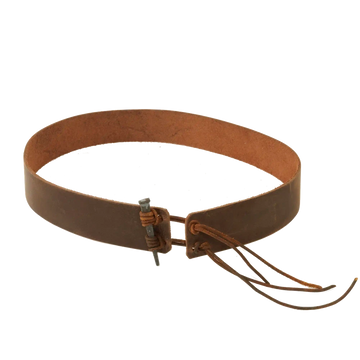 A back view of a Rawhide brown leather hat band