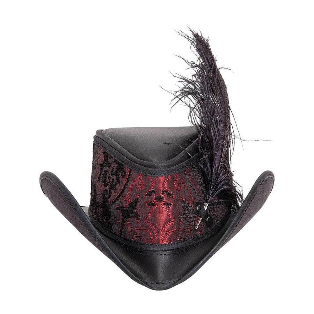 Reversible Ren | Mens Black Leather Festival Hat with Red & Silver Hat Band