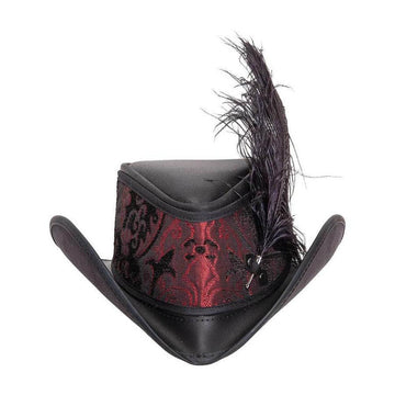 Reversible Ren | Mens Black Leather Festival Hat with Red & Silver Hat Band