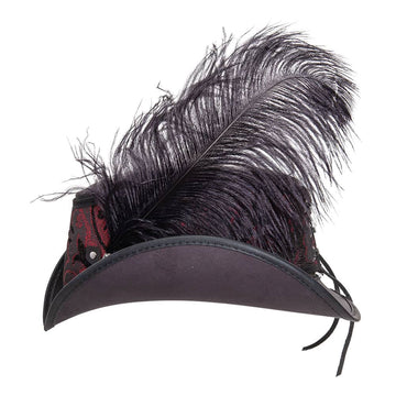 Reversible Ren | Mens Black Leather Festival Hat with Red & Silver Hat Band