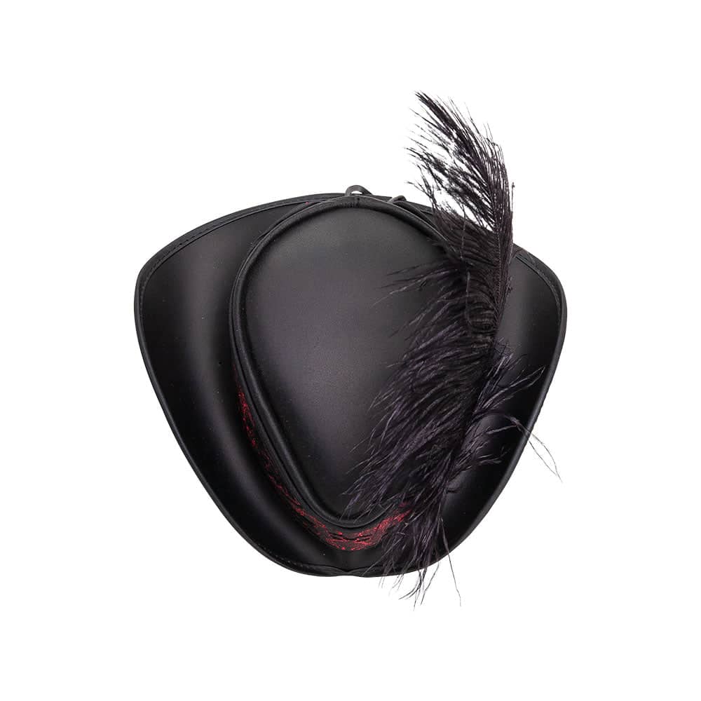 Reversible Ren | Mens Black Leather Festival Hat with Red & Silver Hat Band